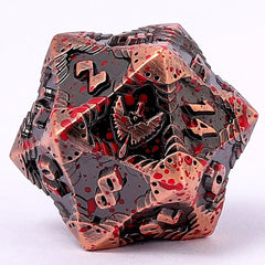 HYMGHO - Solid Metal Paladin Class RPG Dice Set - Ancient Copper w/ Blood Splatter | Odin's Place