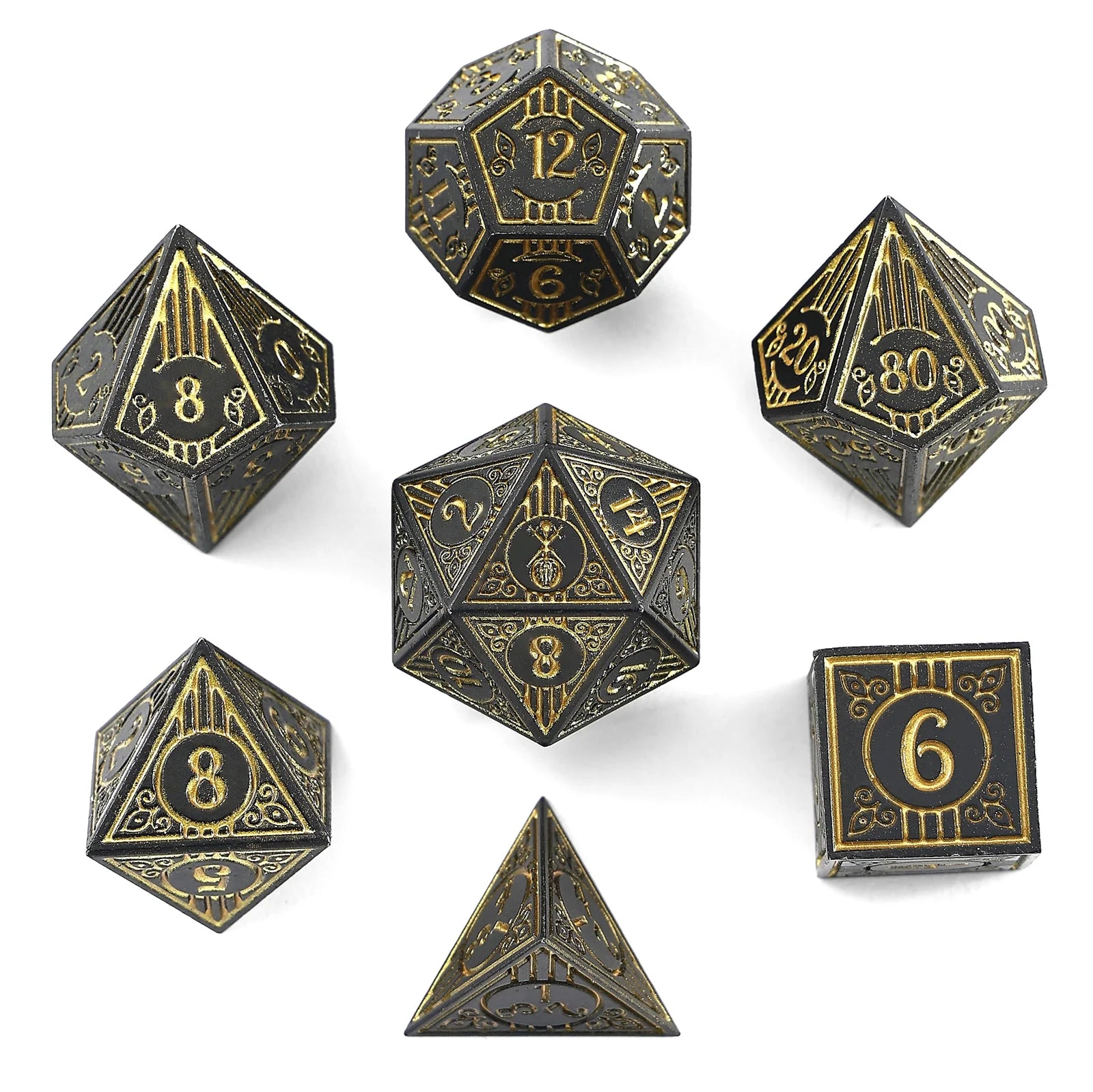 HYMGHO - Solid Metal Bard RPG Dice Set - Matte Black w/Gold | Dragon's Lair Comics and Fantasy Houston TX
