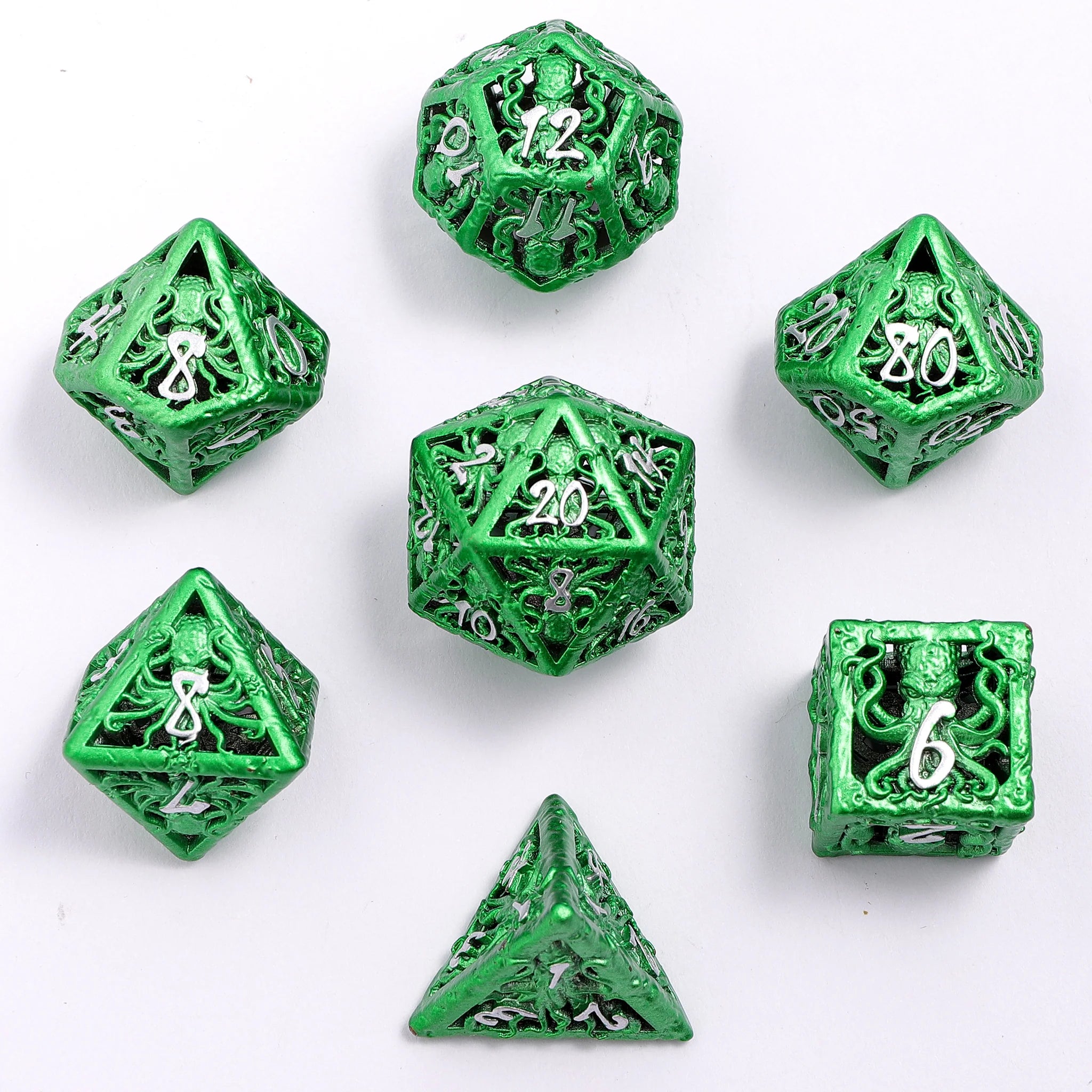 HYMGHO - Hollow Metal Llithids Mind Cage Dice Set - Green | Dragon's Lair Comics and Fantasy Houston TX