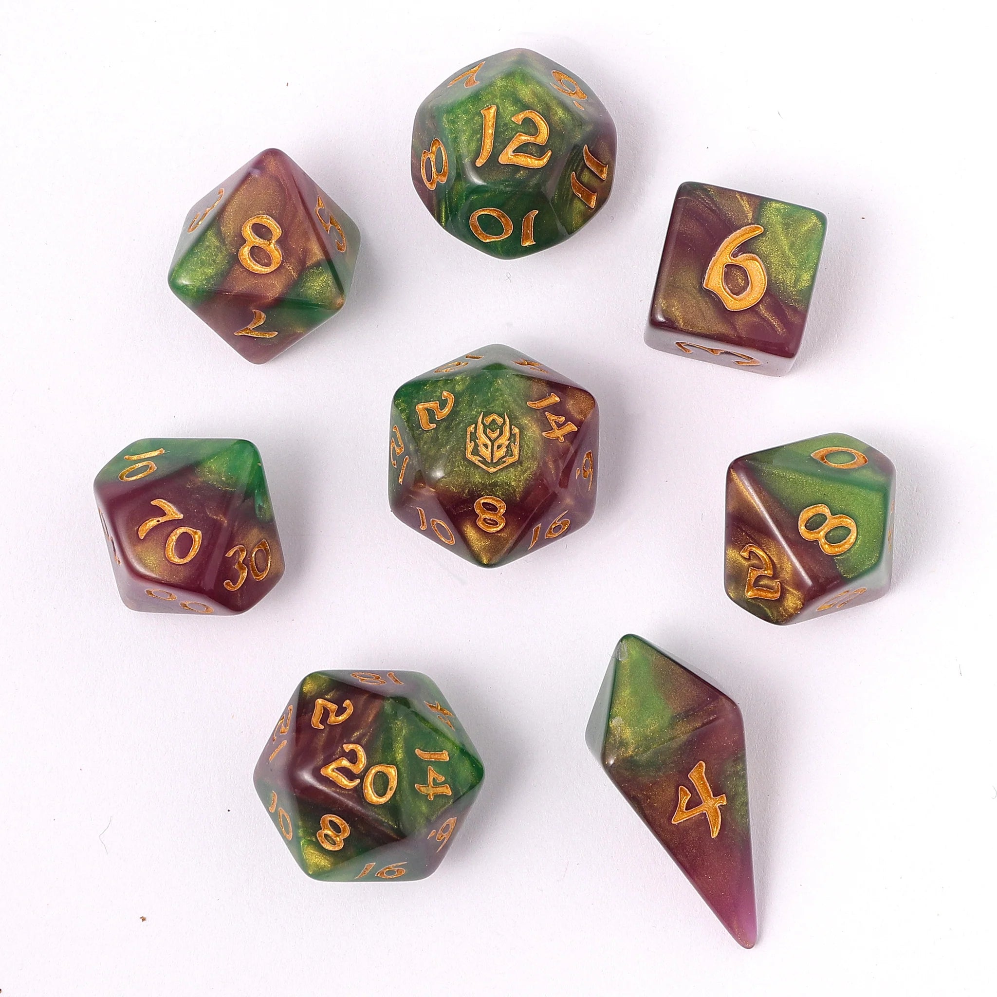 HYMGHO - Wyrmforged Rollers - Rounded Edge 8 Piece Polyhedral Dice sets | Dragon's Lair Comics and Fantasy Houston TX