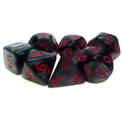 Chessex Mini Poly 7 Dice Set: Velvet Black/Red | Dragon's Lair Comics and Fantasy Houston TX