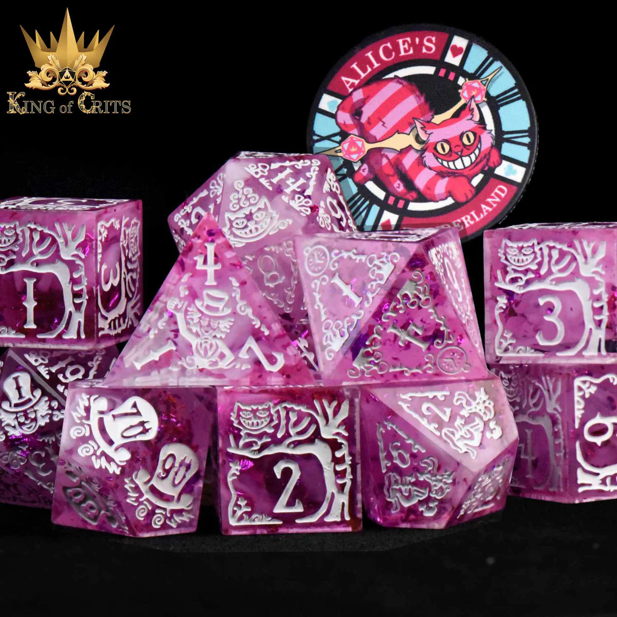 DND Dice 11 Dice Set: Alice's Wonderland (Pink) with Gift Box (Sharp Edge) | Dragon's Lair Comics and Fantasy Houston TX