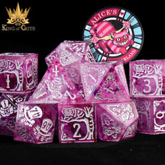 DND Dice 11 Dice Set: Alice's Wonderland (Pink) with Gift Box (Sharp Edge) | Dragon's Lair Comics and Fantasy Houston TX