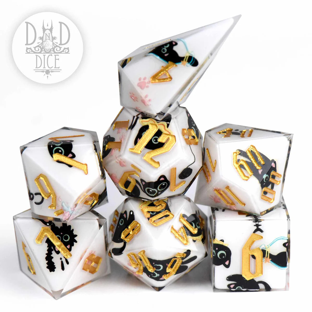 DND Dice Poly 7 Dice Set: Anime Cat (Handmade) | Dragon's Lair Comics and Fantasy Houston TX