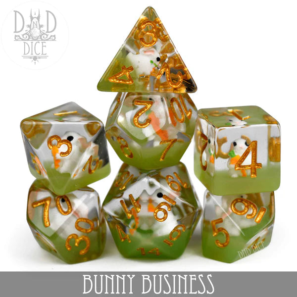 DND Dice Poly 7 Dice Set: Bunny Business | Dragon's Lair Comics and Fantasy Houston TX