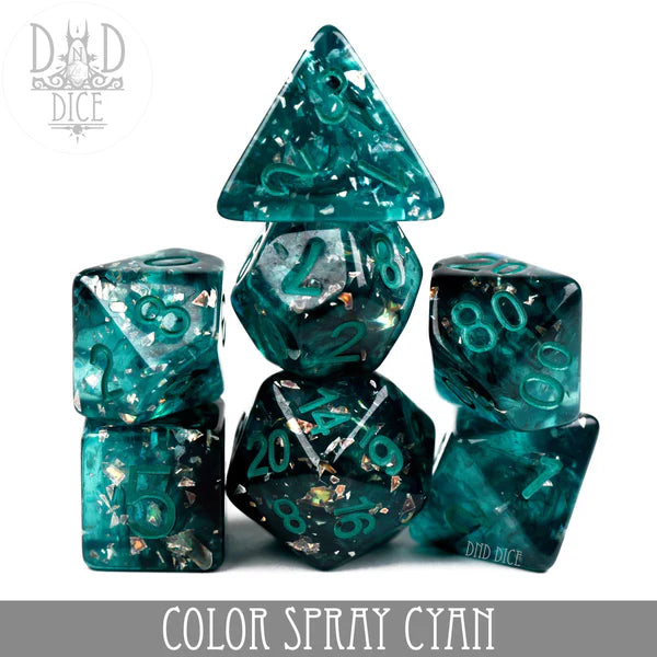 DND Dice Poly 7 Dice Set Color Spray: Cyan | Dragon's Lair Comics and Fantasy Houston TX