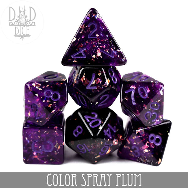 DND Dice Poly 7 Dice Set Color Spray: Plum | Dragon's Lair Comics and Fantasy Houston TX