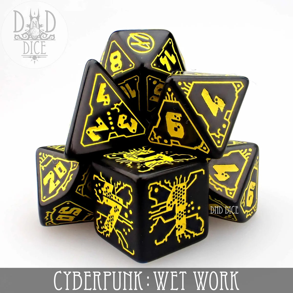 Q Workshop Poly 7 Dice Set: Cyberpunk Wet Work | Dragon's Lair Comics and Fantasy Houston TX
