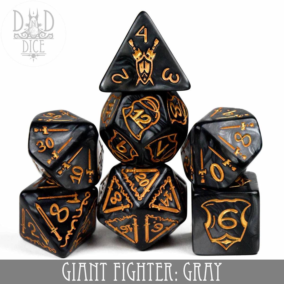 DND Dice Oversized Poly 7 Set: Giant Fighter Gray | Dragon's Lair Comics and Fantasy Houston TX