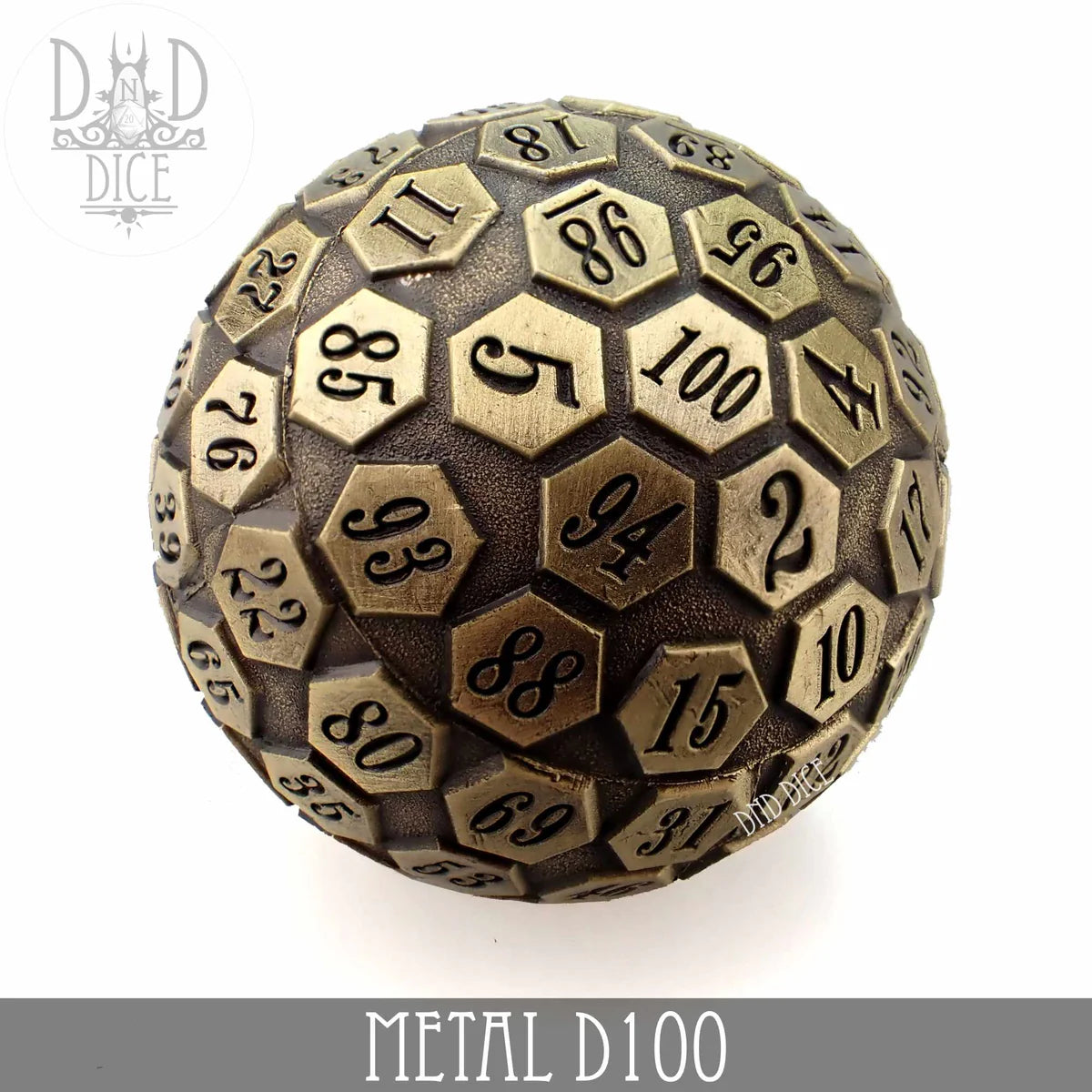 DND Metal D100 - Brass | Dragon's Lair Comics and Fantasy Houston TX