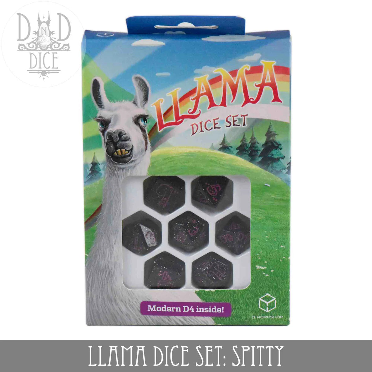 Llama Dice Set: Sparkling - Glittering Dark Blue & Pink (7), Spitty | Dragon's Lair Comics and Fantasy Houston TX