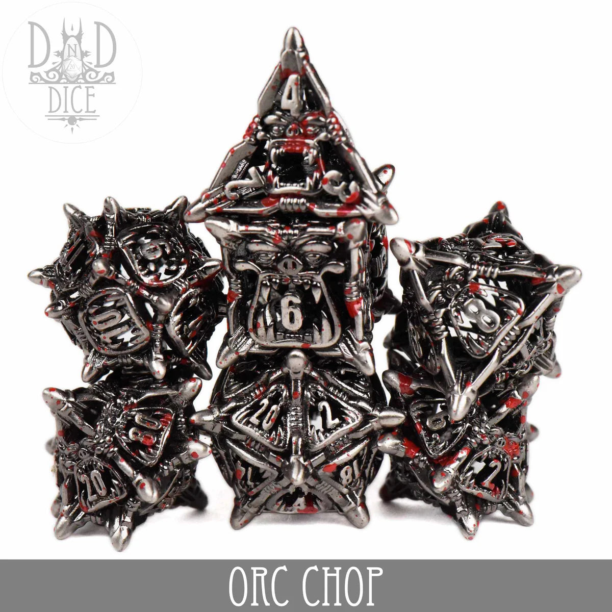 DND Dice Poly 7 Metal Dice Set: Orc Chop Metal (Gift Box) | Dragon's Lair Comics and Fantasy Houston TX