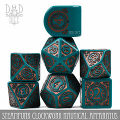 Q Workshop Poly 7 Dice Set: Steampunk Clockwork Nautical Apparatus | Dragon's Lair Comics and Fantasy Houston TX