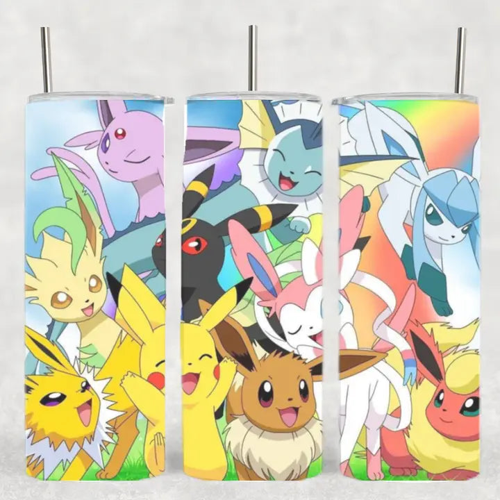 The Geek Boutique: Eevee Eveloutions w/ Pika Poke Anime Drink Tumbler | Dragon's Lair Comics and Fantasy Houston TX