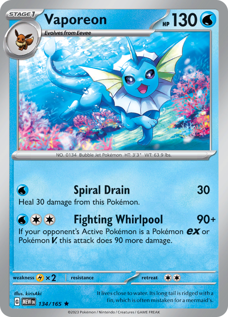 Vaporeon (134/165) [Scarlet & Violet 151] | Dragon's Lair Comics and Fantasy Houston TX