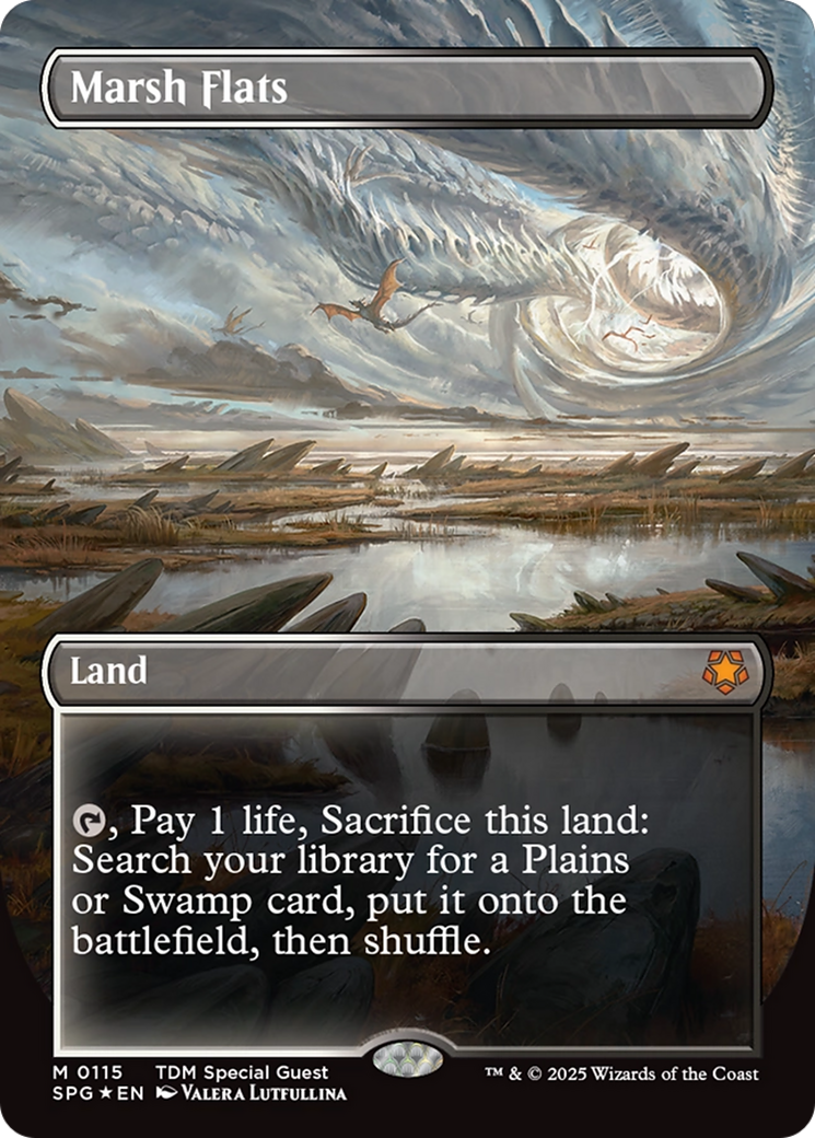 Marsh Flats (Borderless) (Dragonscale Foil) [Tarkir: Dragonstorm Special Guests] | Dragon's Lair Comics and Fantasy Houston TX