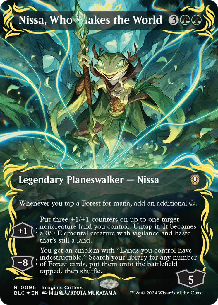 Nissa, Who Shakes the World (Borderless) (Raised Foil) [Bloomburrow Commander] | Dragon's Lair Comics and Fantasy Houston TX