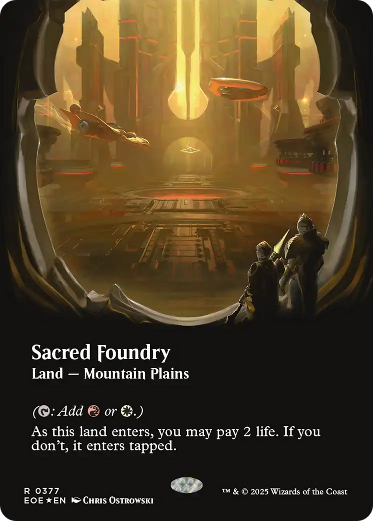 Sacred Foundry (Borderless) (Galaxy Foil) [Edge of Eternities] | Dragon's Lair Comics and Fantasy Houston TX