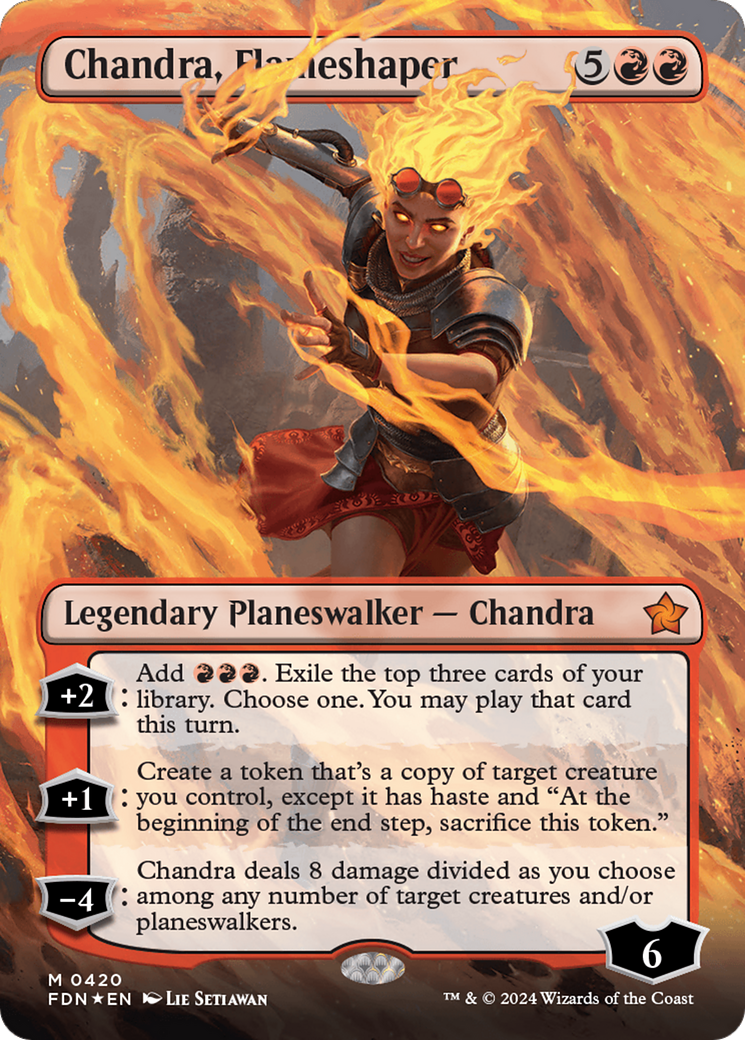 Chandra, Flameshaper (Borderless) (Mana Foil) [Foundations] | Dragon's Lair Comics and Fantasy Houston TX