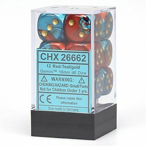 Chessex Gemini Red-Teal/Gold 16mm d6 Set | Dragon's Lair Comics and Fantasy Houston TX