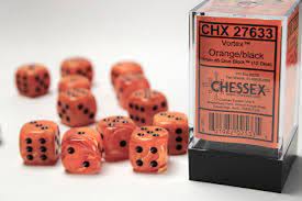 Chessex Vortex Orange and Black 16mm D6 Block | Dragon's Lair Comics and Fantasy Houston TX