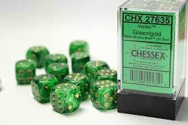 Chessex Vortex Green and Gold 16mm D6 Block | Dragon's Lair Comics and Fantasy Houston TX