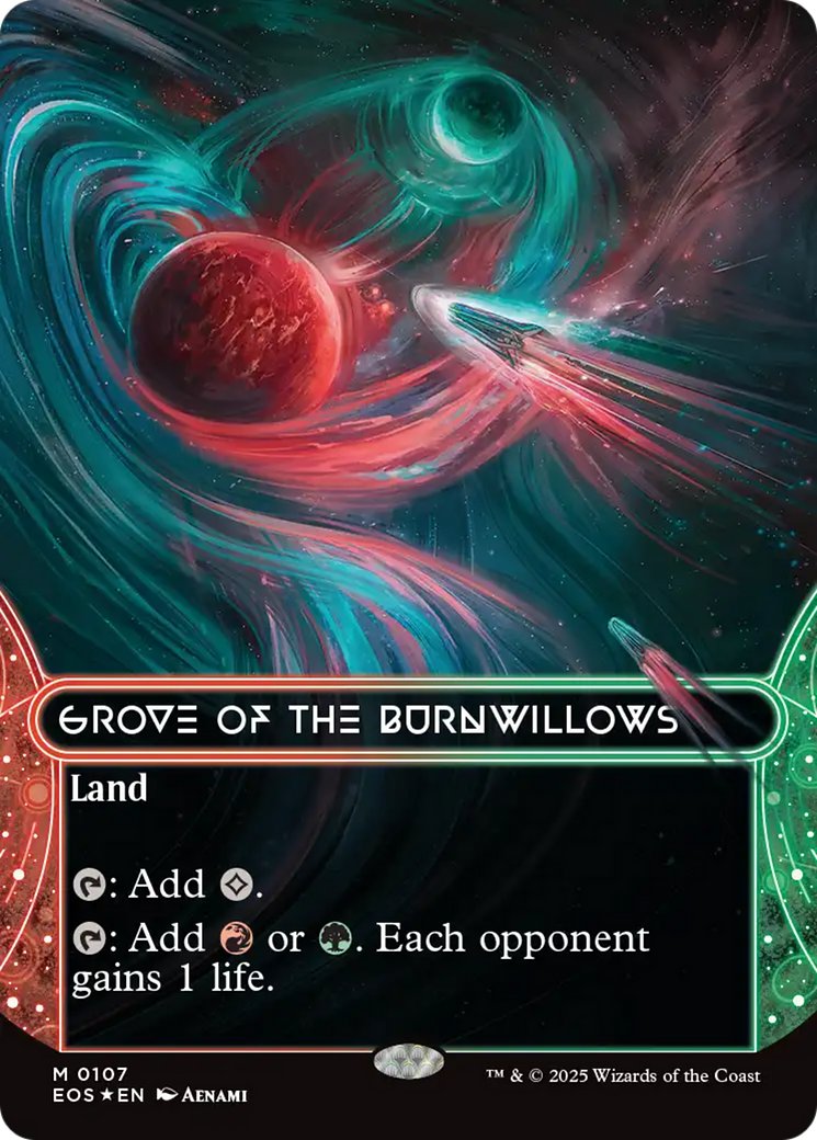 Grove of the Burnwillows (0107) (Borderless) (Galaxy Foil) [Edge of Eternities: Stellar Sights] | Dragon's Lair Comics and Fantasy Houston TX