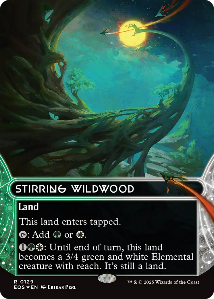 Stirring Wildwood (0129) (Borderless) (Galaxy Foil) [Edge of Eternities: Stellar Sights] | Dragon's Lair Comics and Fantasy Houston TX