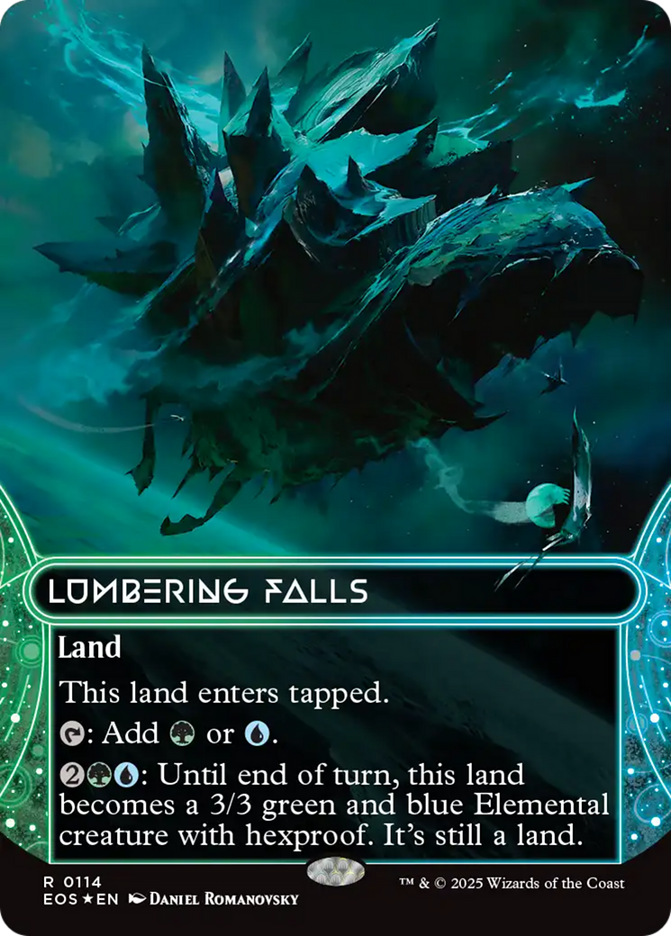 Lumbering Falls (0114) (Borderless) (Galaxy Foil) [Edge of Eternities: Stellar Sights] | Dragon's Lair Comics and Fantasy Houston TX