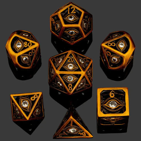 HYMGHO - Dragon Eye Hollow Metal Dice Set - White Gems | Dragon's Lair Comics and Fantasy Houston TX