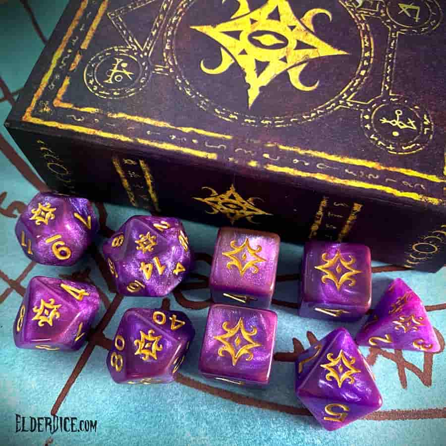 Elder Dice: Star of Azathoth Poly 7 Set The Purple Void and Gold | Odin's Place