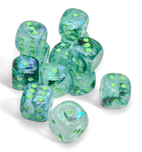 Chessex Borealis: 16mm d6 Kelp/light green Luminary Dice Block (12 dice) | Dragon's Lair Comics and Fantasy Houston TX