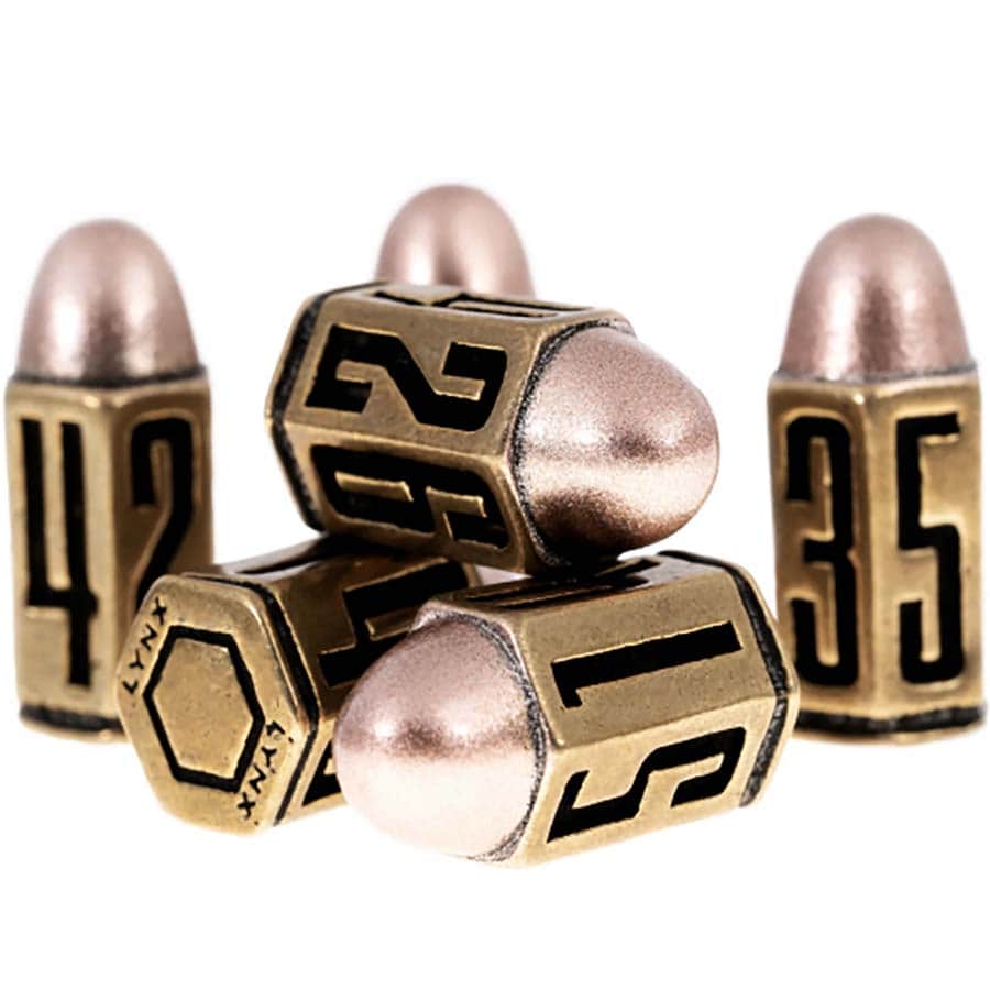Lynx Six D6 Bullet Dice Set In Brass Metal | Dragon's Lair Comics and Fantasy Houston TX