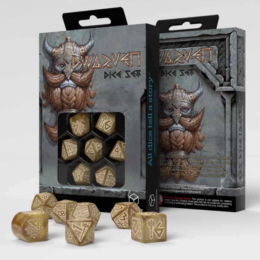 Q Workshop Dwarven Dice Set: Gold | Dragon's Lair Comics and Fantasy Houston TX