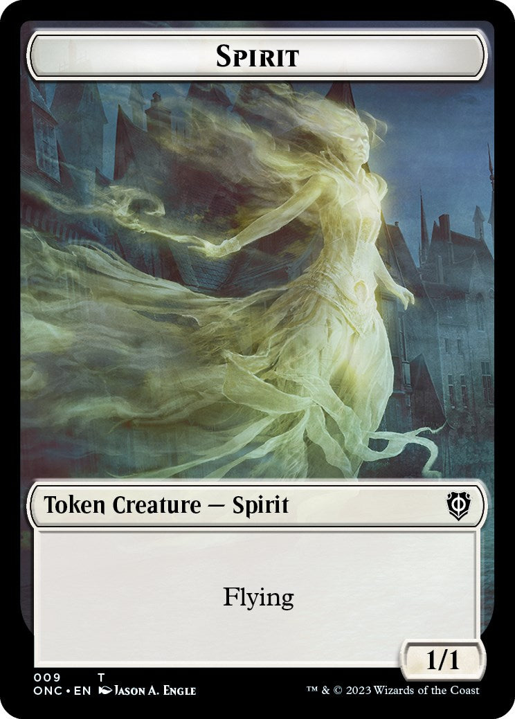 Human // Spirit Double-Sided Token [Phyrexia: All Will Be One Commander Tokens] | Dragon's Lair Comics and Fantasy Houston TX