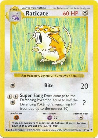 Raticate (40/102) [Base Set Shadowless Unlimited] | Dragon's Lair Comics and Fantasy Houston TX