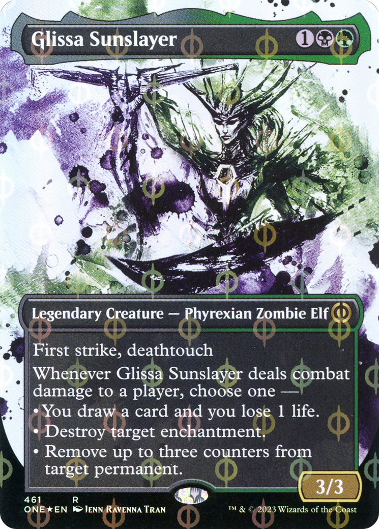 Glissa Sunslayer (Borderless Ichor Step-and-Compleat Foil) [Phyrexia: All Will Be One] | Dragon's Lair Comics and Fantasy Houston TX