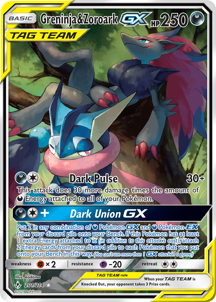 Greninja & Zoroark GX (201/214) [Sun & Moon: Unbroken Bonds] | Dragon's Lair Comics and Fantasy Houston TX