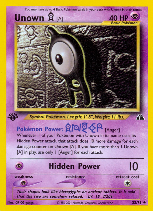 Unown [A] (33/75) [Neo Discovery 1st Edition] | Dragon's Lair Comics and Fantasy Houston TX