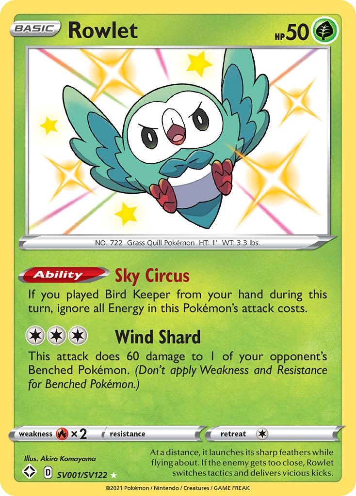 Rowlet (SV001/SV122) [Sword & Shield: Shining Fates] | Dragon's Lair Comics and Fantasy Houston TX