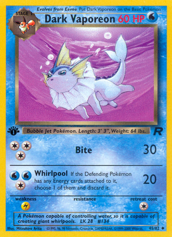 Dark Vaporeon (45/82) [Team Rocket 1st Edition] | Dragon's Lair Comics and Fantasy Houston TX