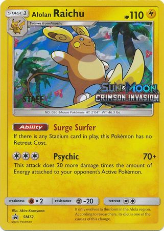 Alolan Raichu (SM72) (Staff Prerelease Promo) [Sun & Moon: Black Star Promos] | Dragon's Lair Comics and Fantasy Houston TX