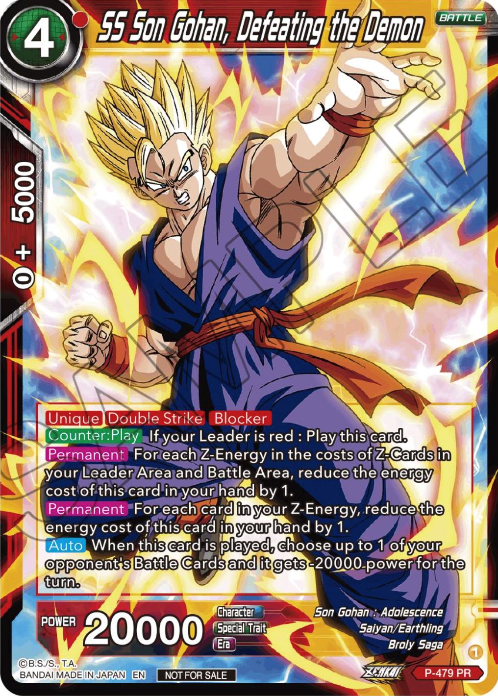 SS Son Gohan, Defeating the Demon (Zenkai Series Tournament Pack Vol.3) (P-479) [Tournament Promotion Cards] | Dragon's Lair Comics and Fantasy Houston TX
