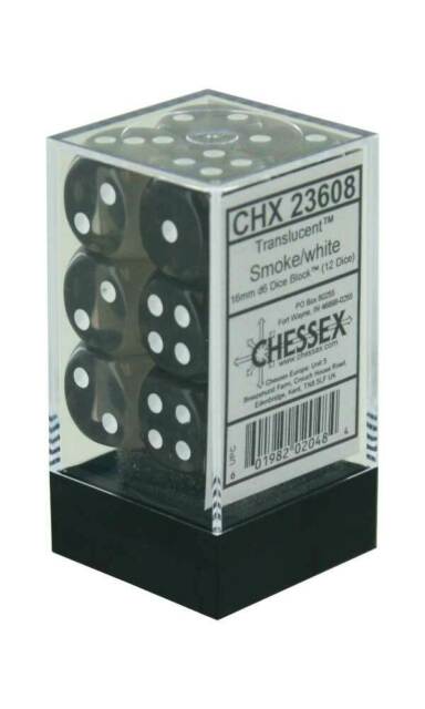 Chessex Translucent 16mm D6 Smoke/White 12 ct | Dragon's Lair Comics and Fantasy Houston TX