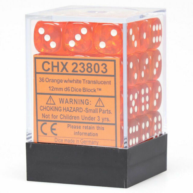 Chessex Translucent 12mm D6 Orange/White 36 ct | Dragon's Lair Comics and Fantasy Houston TX