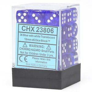 Chessex Translucent 12mm D6 Blue/White 36 ct | Dragon's Lair Comics and Fantasy Houston TX