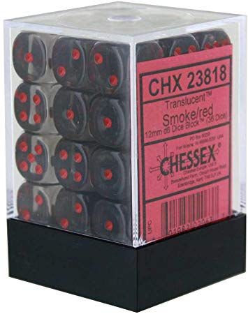 Chessex Translucent 12mm D6 Smoke/Red 36 ct | Dragon's Lair Comics and Fantasy Houston TX
