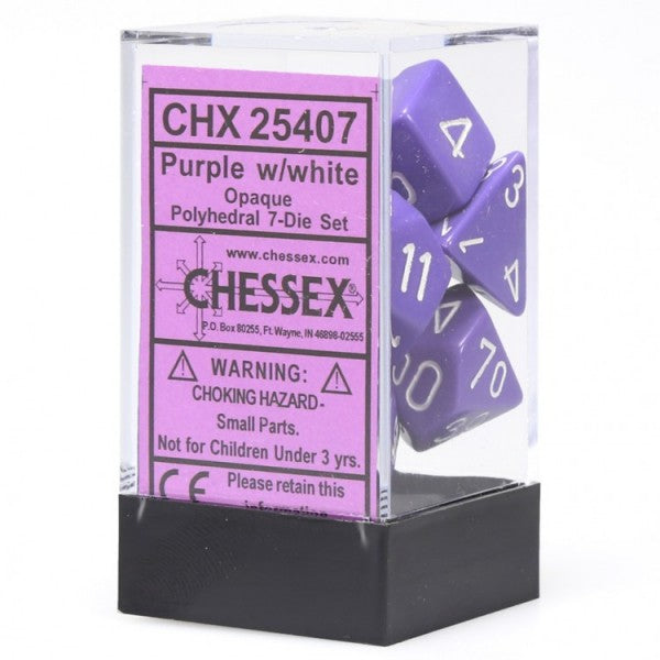 Chessex Opaque Poly Set Purple/White | Dragon's Lair Comics and Fantasy Houston TX