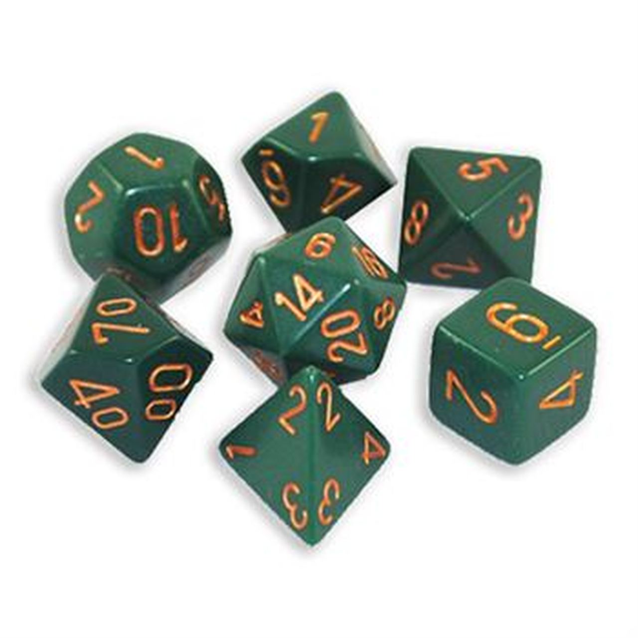 Chessex Opaque Poly Dusty Green/Copper Poly 7 Set | Dragon's Lair Comics and Fantasy Houston TX