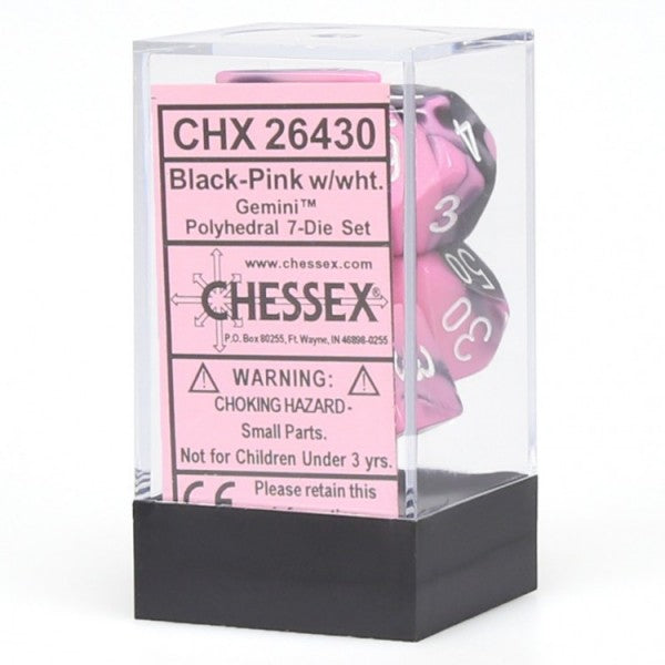 Chessex Gemini 2 Poly Black Pink/White Poly 7 Set | Dragon's Lair Comics and Fantasy Houston TX
